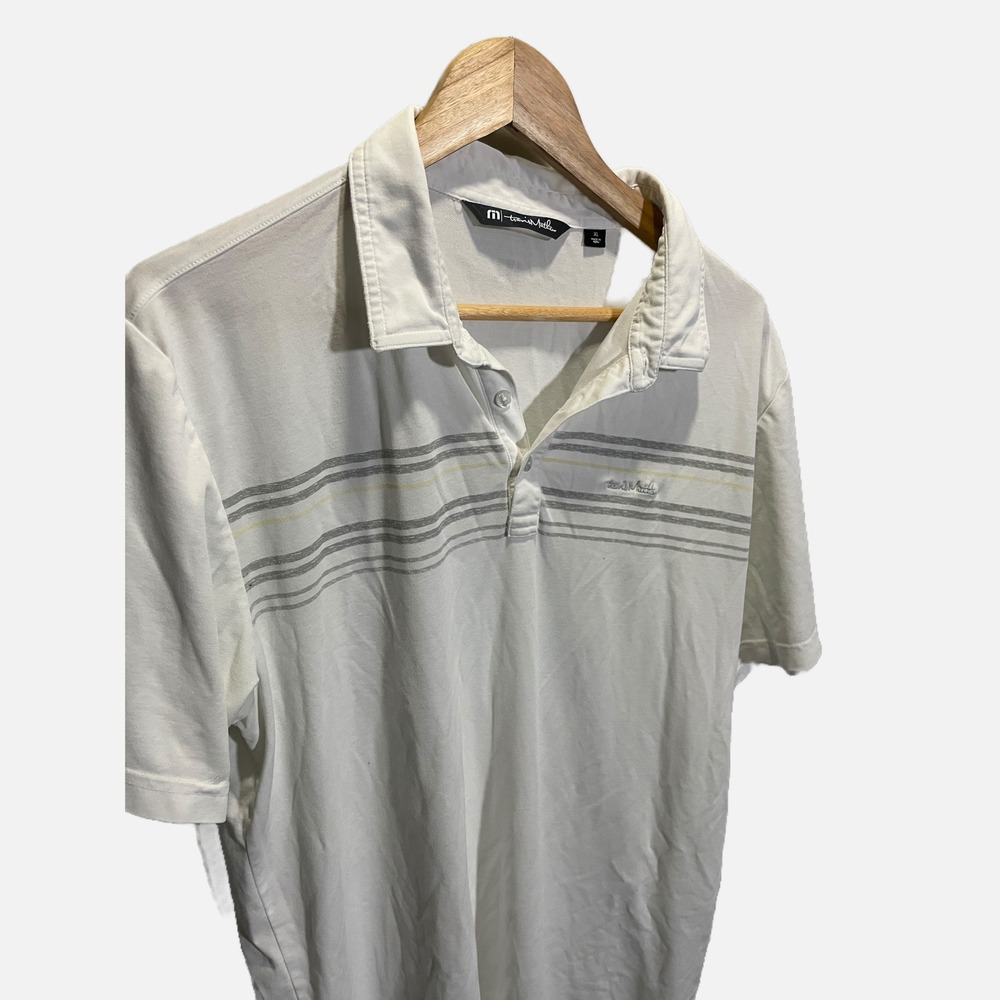 TravisMathew Polo Shirt Mens XL White‎ Good Striped Golf Athletic Casual